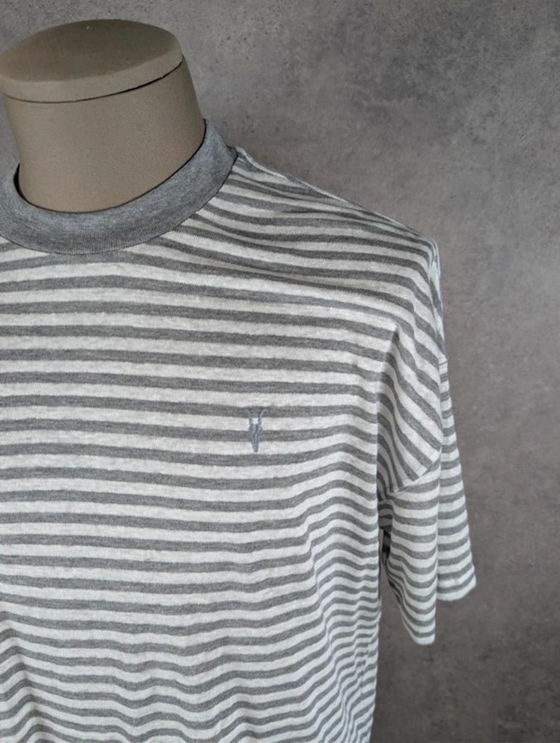 AllSaints Oversized Striped T-Shirt Extra Small Grey & White image 3