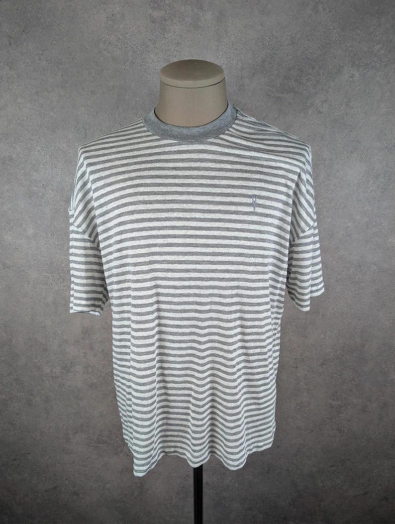 AllSaints Oversized Striped T-Shirt Extra Small Grey & White image 1