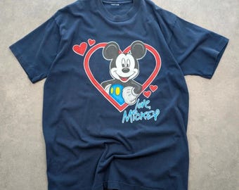 Disney Mickey Mouse T-Shirt Men’s Large Navy Vintage Single Stitch Graphic 90s