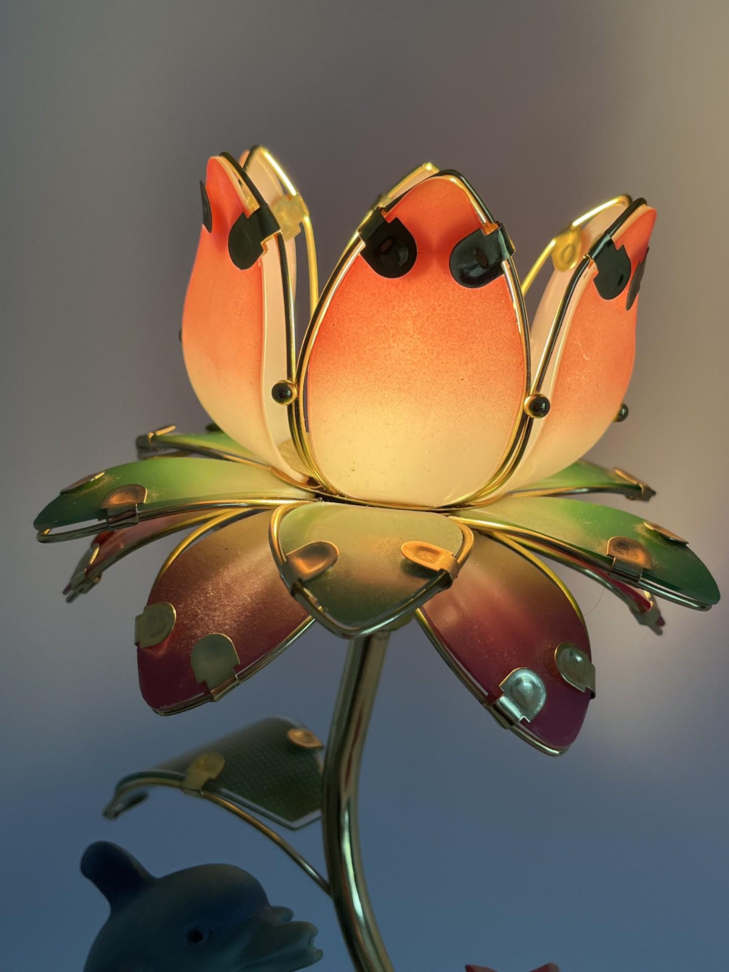 RARE Vintage 80s Dolphin Lotus Touch Lamp - Hollywood Regency