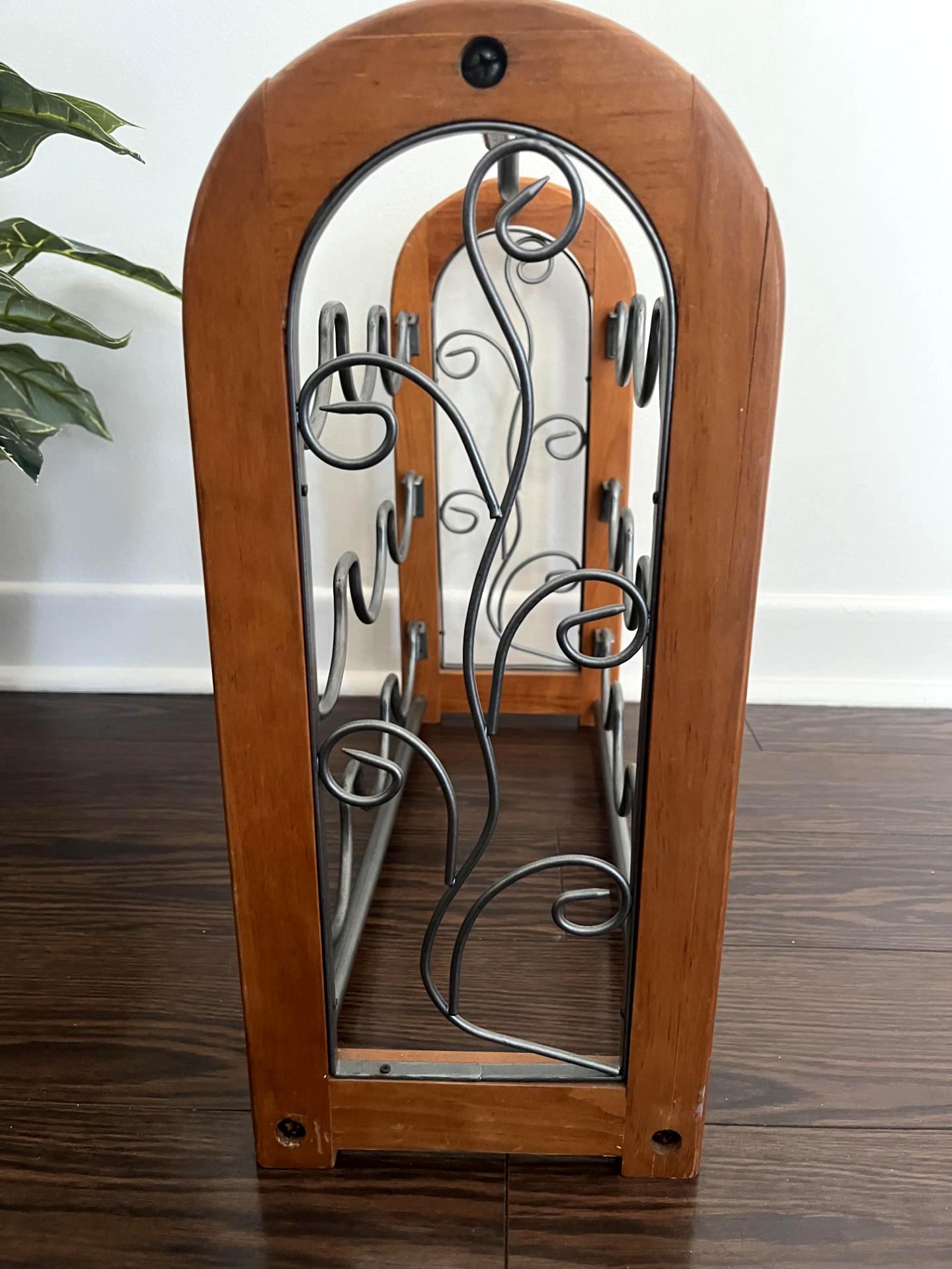 Wood & Metal Wine Rack, 9 Bottle Holder - Industrial Wood and Metal ...