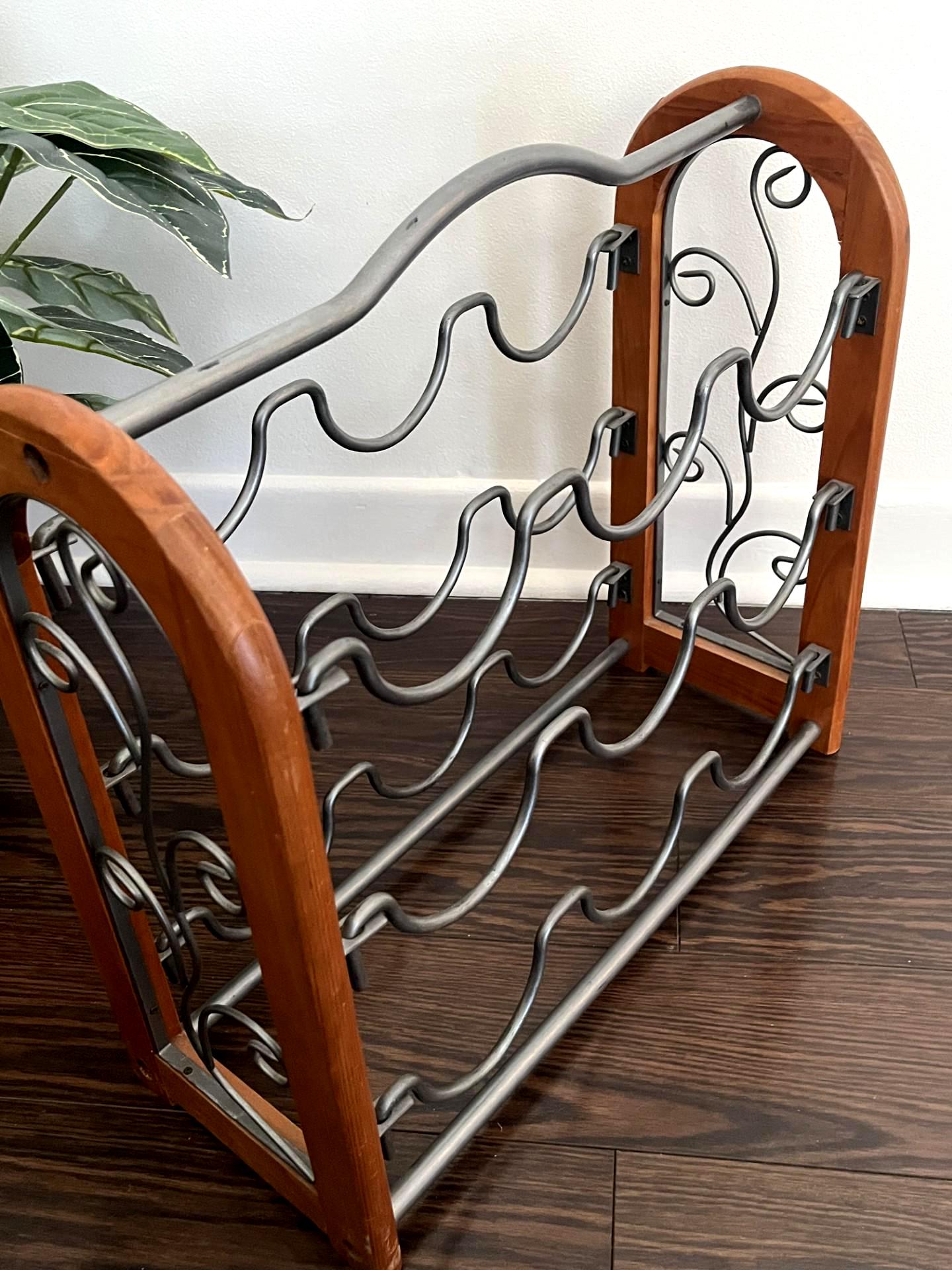 Wood & Metal Wine Rack, 9 Bottle Holder - Industrial Wood and Metal ...