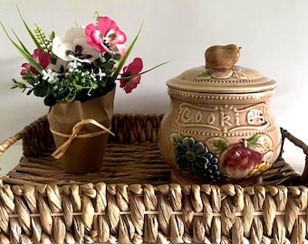 Vintage Ceramic Cookie Jar with Fruit Relief / Vintage ceramic cookie jar with fruit relief – 1970s