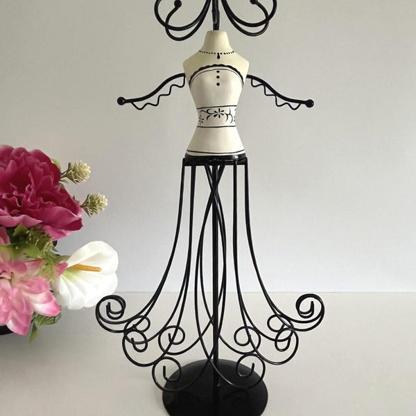 Rotating Jewelry Stand Mannequin – Earrings & Necklace Holder / Rotating mannequin jewelry display – Necklace and earring holder