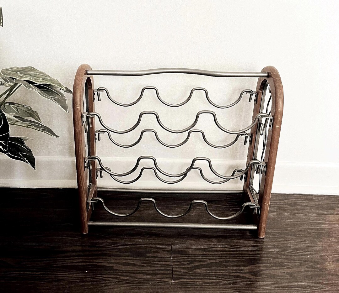 Wood & Metal Wine Rack, 9 Bottle Holder - Industrial Wood and Metal ...