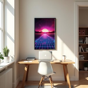 Konsttryck med synthwave-solnedgång | Retro Futurism Neon Grid (digital nedladdning) bild 8