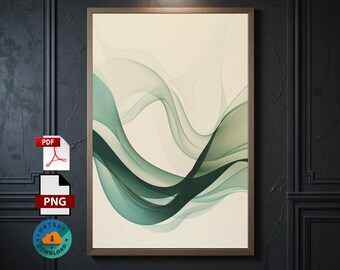 Zen Waves konsttryck | Minimalistisk abstrakt, lugna organiska linjer (digital nedladdning)