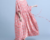Summer sundress, Full Length Dress, Red high waist dress, loose long linen dress, maxi linen dress with pockets
