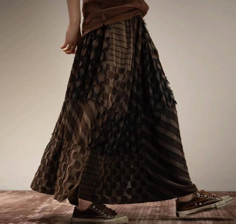 Damskie spódnice lniano-bawełniane w stylu vintage, luźna spódnica letnia, spódnice z kieszeniami zdjęcie 3