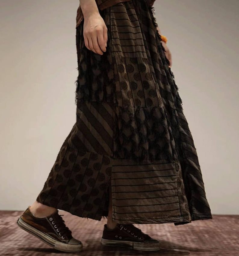 Damskie spódnice lniano-bawełniane w stylu vintage, luźna spódnica letnia, spódnice z kieszeniami zdjęcie 5