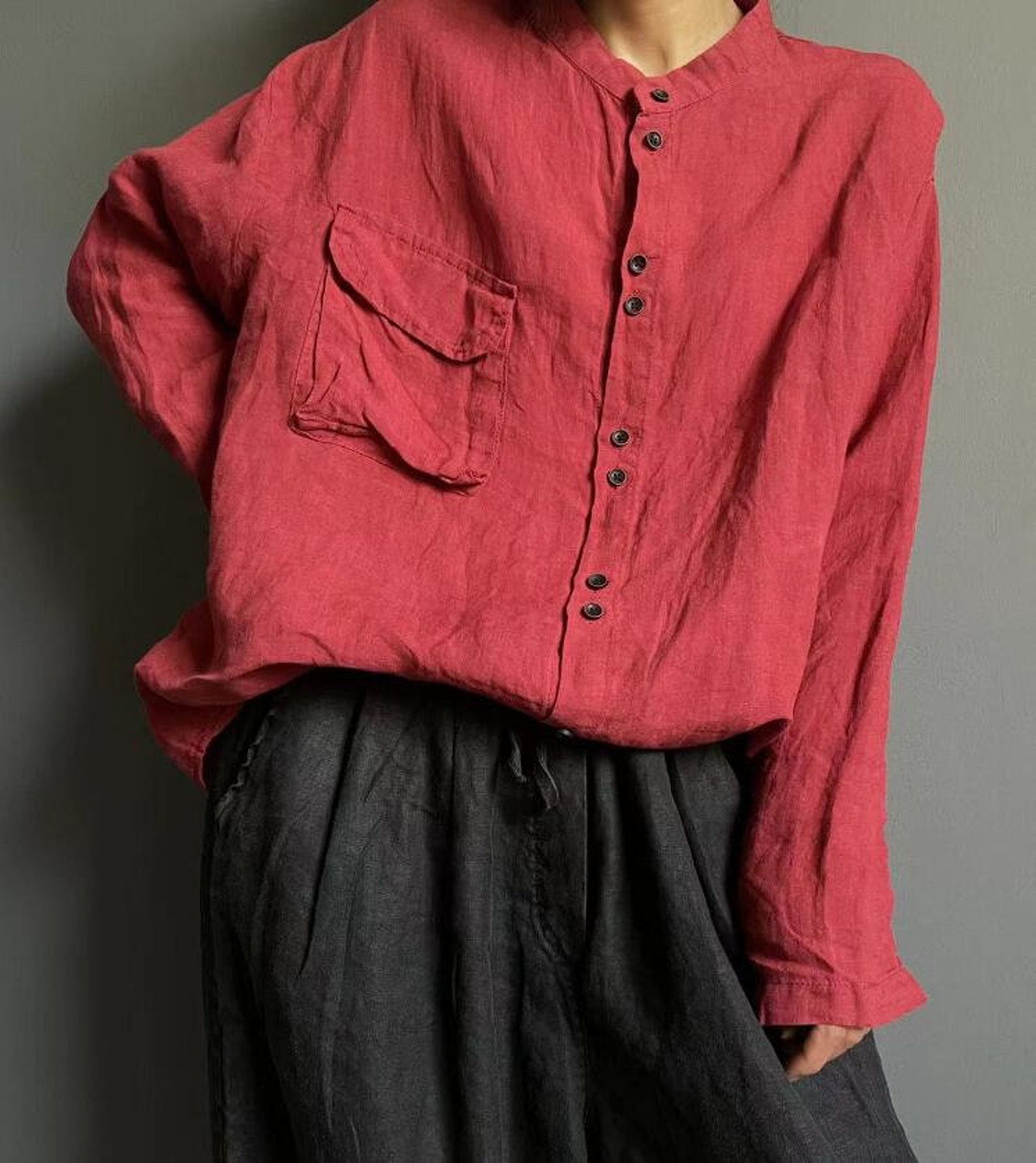 Loose Fit Linen Blouse Linen Spring Shirt Linen Button Down Etsy