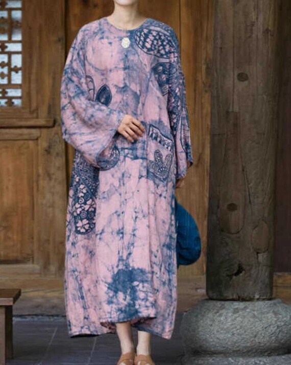 open lace back dress Mandala Print Oversized Kaftan Dress