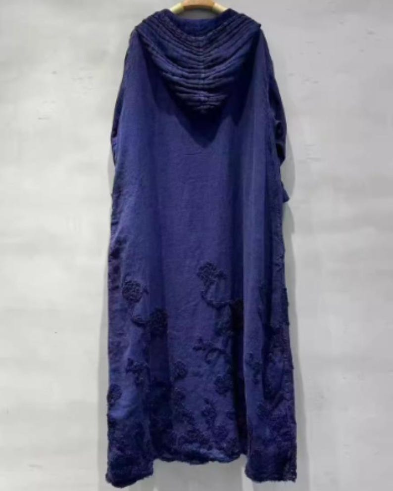 Women Linen Maxi Dress/ Spring Hooded Dresses/ vintage Dress with Pockets image 3