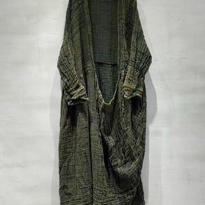 Linen Maxi Dress for Women, Loose Spring Dress with Pockets, Vintage Long Sleeve Dresses Dark green