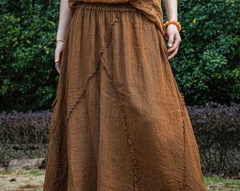 Linen Skirt for Women, Women's elastic waist Skirts, Loose casual Skirt with Pockets