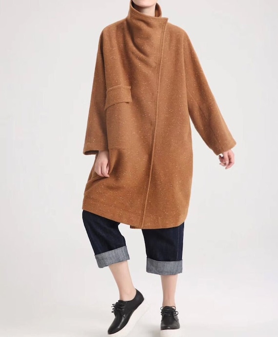 Dark brown Winter Wool overcoat midi Wool Coat Loose Fitting | Etsy