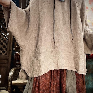 Women Linen Blouse Oversized Asymmetrical Top Autumn shirt