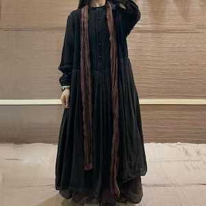 Women Linen Long Dress/ Loose Autumn Dress with Pockets
