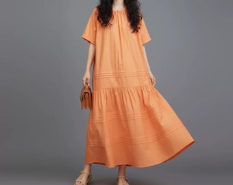 Womens Summer Maxi dresses, Loose Fitting Cotton dress, dress with pockets, Casual short sleeved dress