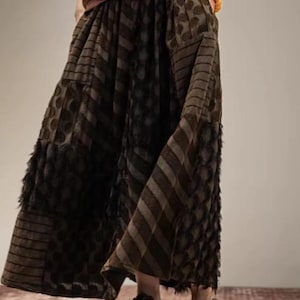 Damskie spódnice lniano-bawełniane w stylu vintage, luźna spódnica letnia, spódnice z kieszeniami Black brown