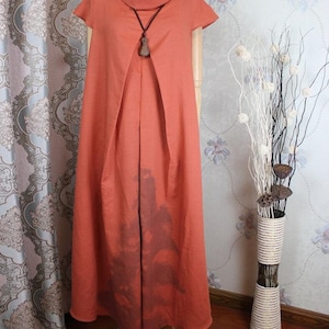 Summer Linen dress, Womens dress, brick red dresses, Short sleeve dress, long linen dress, party dress image 1