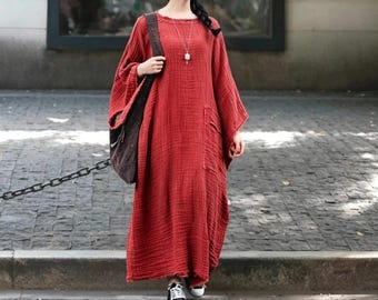 Women Linen Maxi Dress, Oversized Dresses for Women's, Casual Loose Kaftan dress