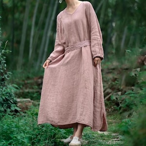 Women Maxi Dresses, Long Linen Dresses, Linen robe, Dresses with pockets, Spring Summer dress, Oversized dresses, dresses for women image 5