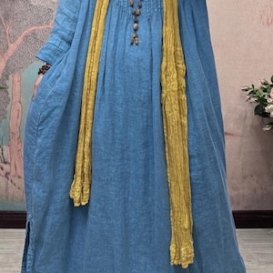 Linen Maxi Dress with Pockets Vintage Style Long dress
