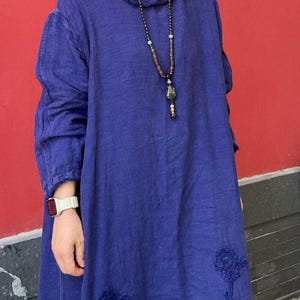 Women Linen Maxi Dress/ Spring Hooded Dresses/ vintage Dress with Pockets image 4