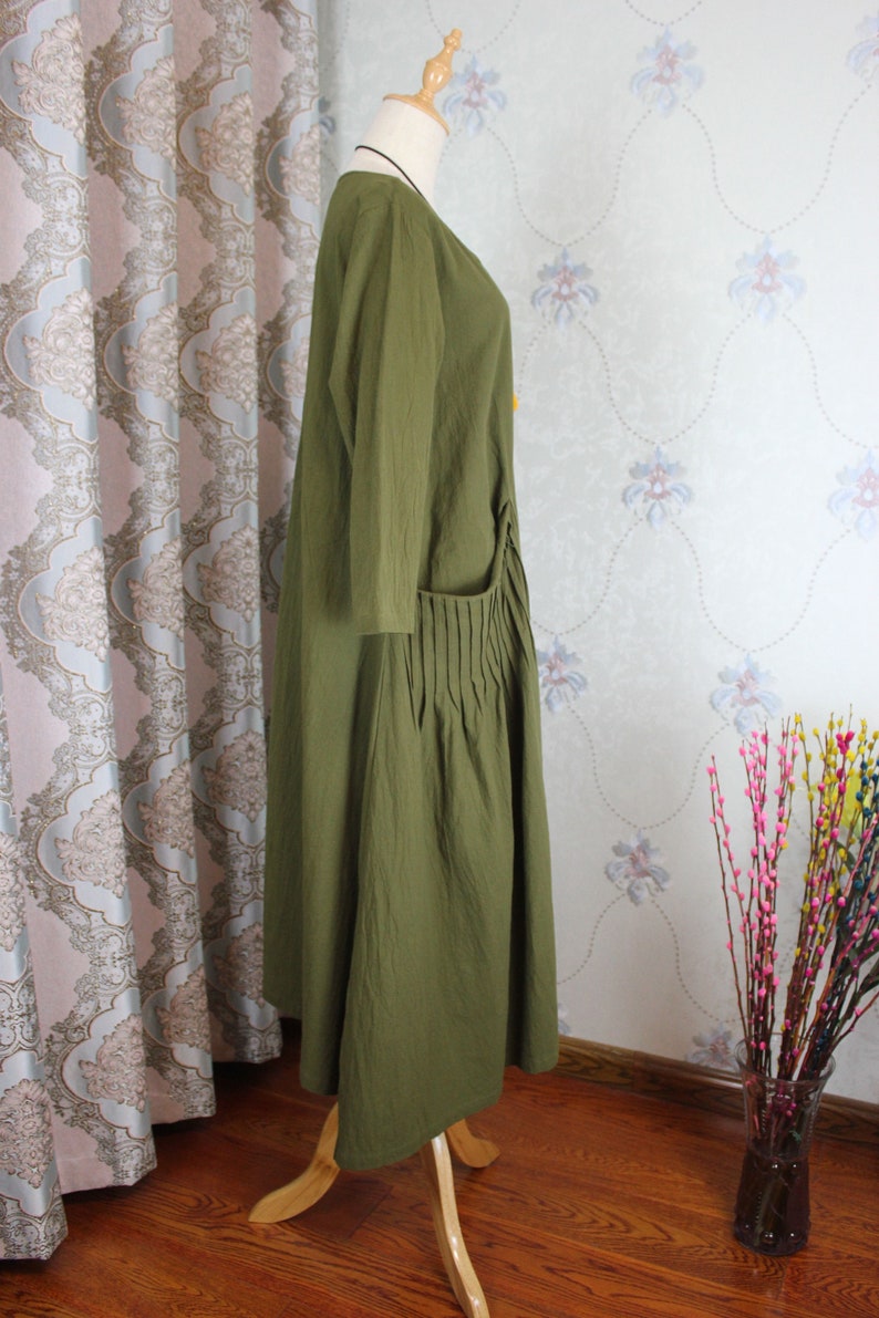 Linen Midi Dress Olive Green Dresses Linen Kaftan Women | Etsy
