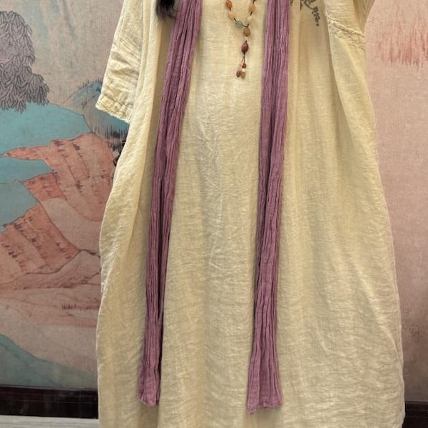Loose fitting Linen dress for women, Retro long summer Dress, Dresses with pockets