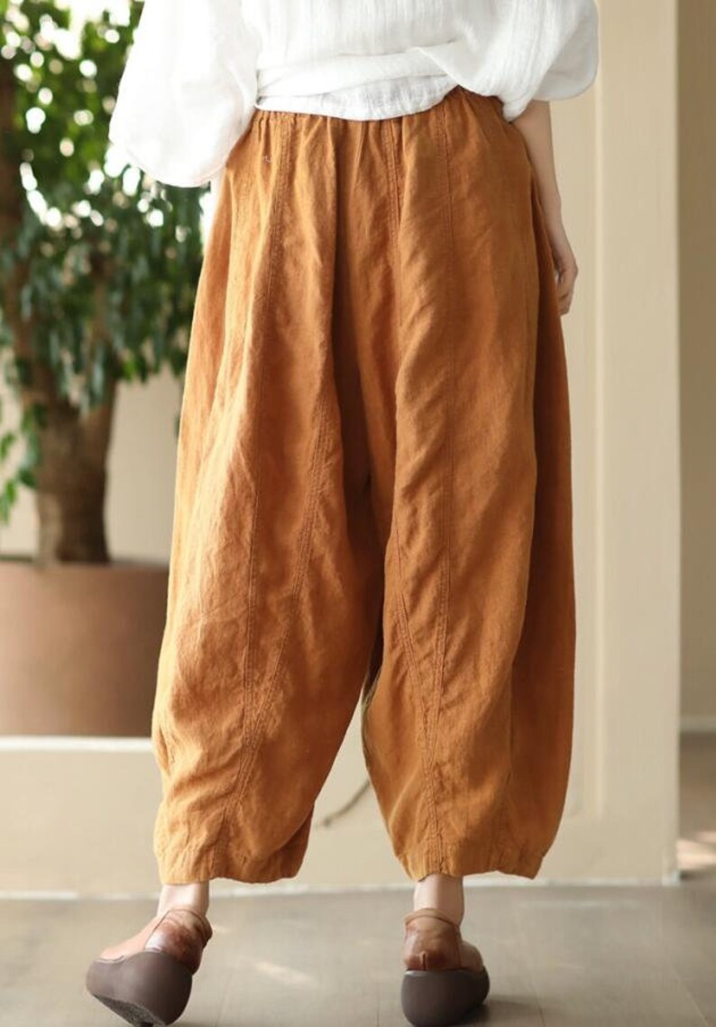 Women Linen pants, Linen Trousers, Linen casual pants, Elastic waist Pants, large size Linen pants, Long linen pants, Loose fit pants image 8