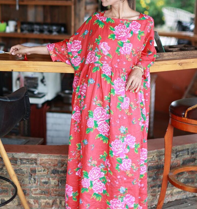 Summer Dress for Women Red Loose Fitting Maxi Dresses Floral Etsy