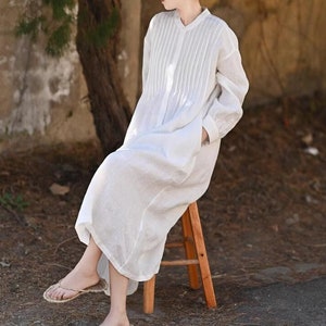 Women Dresses, Long Dresses, Women shirt, Linen shirt dress, dress with pockets, Linen Cardigan, Maxi Linen Top for women image 4