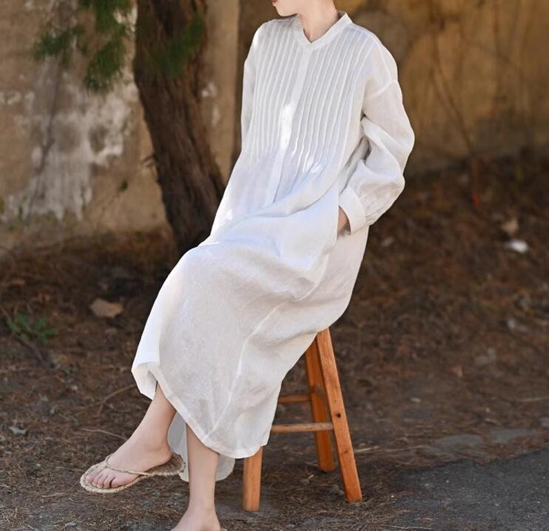 Women Dresses, Long Dresses, Women shirt, Linen shirt dress, dress with pockets, Linen Cardigan, Maxi Linen Top for women image 4