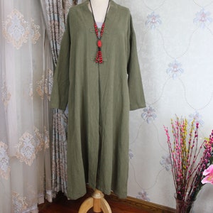 Linen Loose Fitting shirt, Spring Women gown, long Coat shirt, Army green Linen Cardigan, Linen Blouse for Women image 2