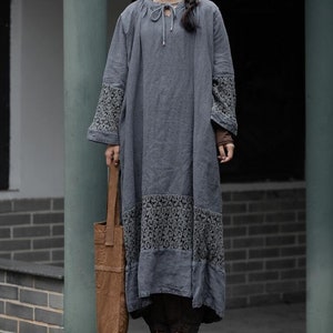 Women Loose Fit Linen dress, Long linen dress, Linen long robe, maxi linen dress for women, Linen dress With Pockets, Spring Autumn Dress