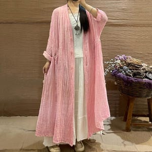 Oversized Linen Maxi Shirt Dress: Women&#39;s Retro Button-Up Blouse