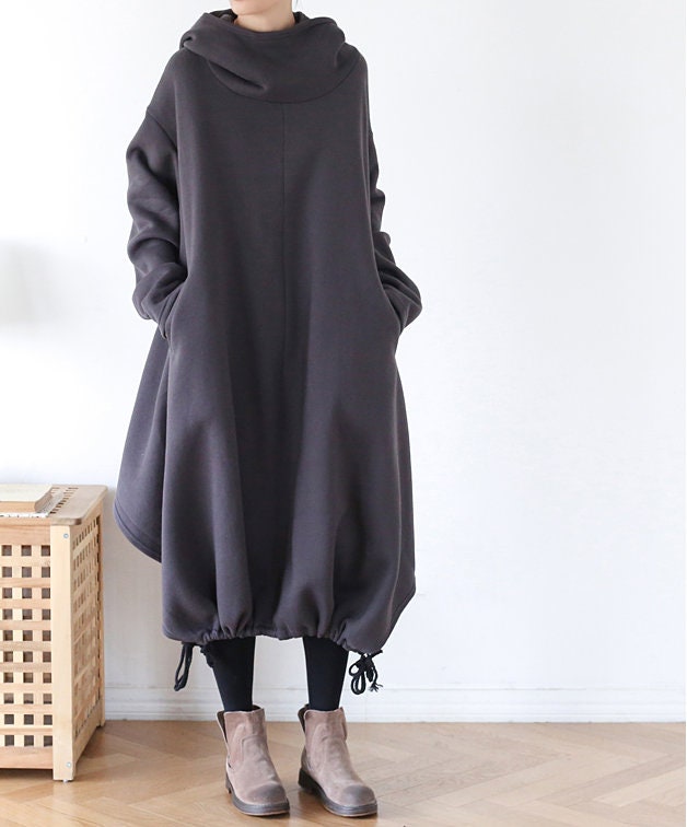 Women Hooded Dress Cotton Oversized Dresses Cape Dress - Etsy UK