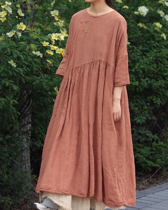 Loose Fit Linen Long Dress, Women's Summer Dress with Pocket, Prom Dresses Loose Fit Linen Long Dress, Women's Summer Dress with Pocket, Prom Dresses