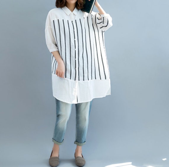 Womens summer linen shirt Loose Fitting long shirt gown | Etsy