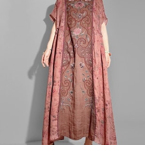 Dark Pink Linen Maxi Dress Summer Dress with Pockets