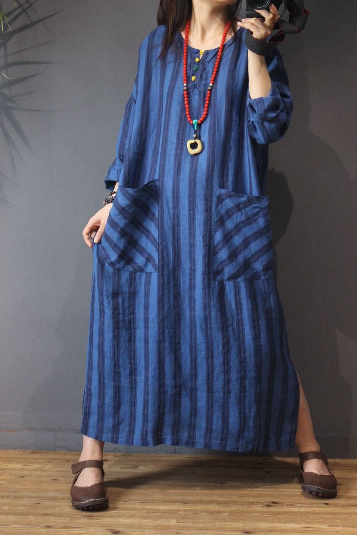 Blue maxi dress linen maxi dress cotton dress long linen | Etsy