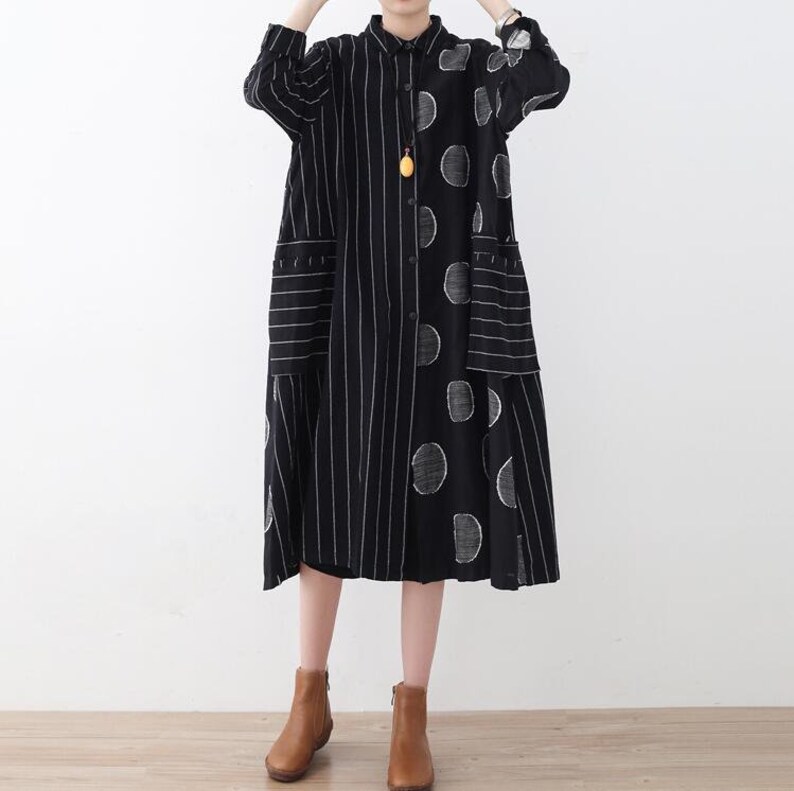 Black linen midi dress Shirt collar dress Linen button down Etsy