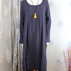 Women cotton long dress, longsleeved dress, Pockets dress, midi Dress, solid color dress image 3