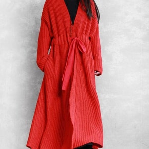 Women Long coat, Sweater Cardigan coat, Waist tie coat, Loose sweater coat, with pockets coat, Women Coat image 9