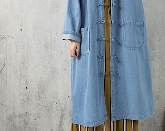 Women denim shirt Dresses, Light blue Dresses, Loose Fitting denim top, Women gown, dark blue denim Dresses, Large size dress