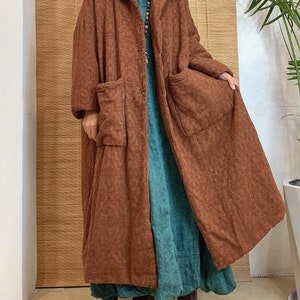 Winter Linen Maxi coat, Coat for women, Linen Loose padded coat, Women Coat, Retro outerwear, hooded Overcoat