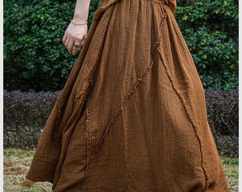 Linen Skirt for Women, Women's elastic waist Skirts, Loose casual Skirt with Pockets