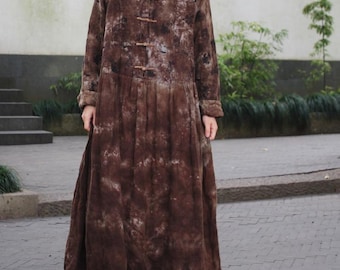 Women Linen Maxi Dress, Loose Fitting Autumn dresses, Vintage Dress with Pockets